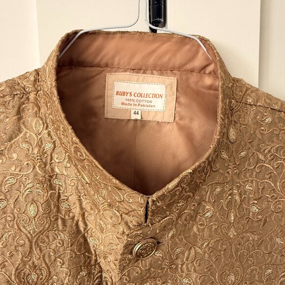 Gold Embroidered Men's Kurta Vest - Nehru / Bandi Jacket (L/XL) - Picture 2 of 2